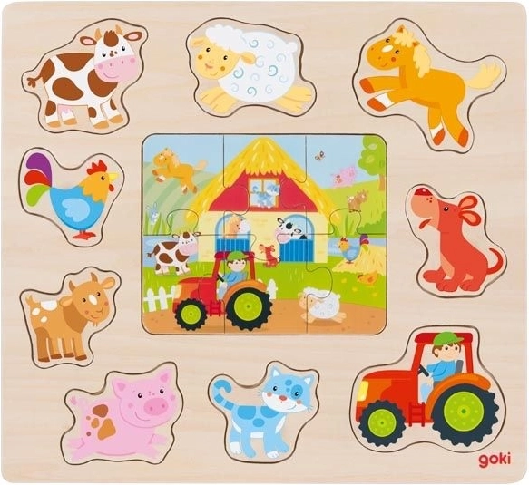 Goki dřevěná vkládačka a puzzle Zvířátka z farmy