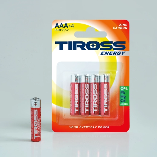 Zinko-uhlíkové baterie AAA 1,5 V – balení 4 ks