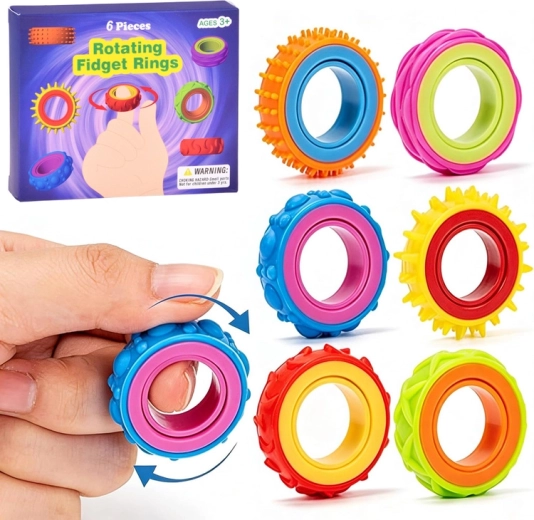 Obrotové senzorické fidget prstýnky – sada 6 ks