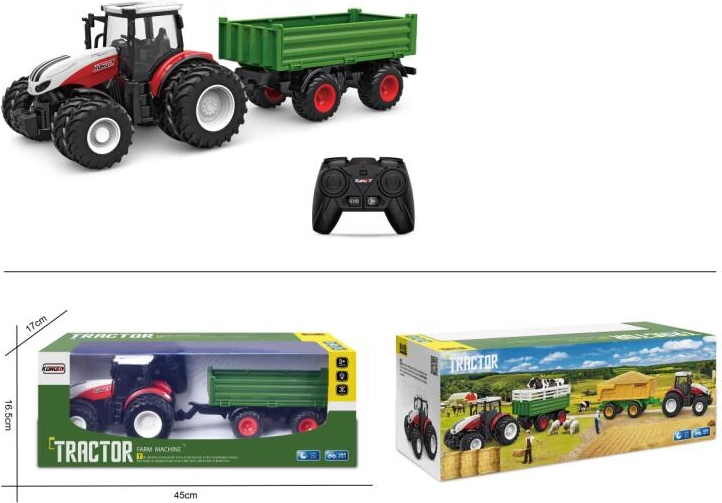 Dálkově ovládaný traktor s přívěsem a světly