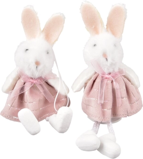 Dekorativní zajíc z polyesteru růžový/bílý 15 cm (2 varianty)