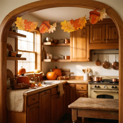 Papírová girlanda s listy a žaludy 152 × 11,6 cm