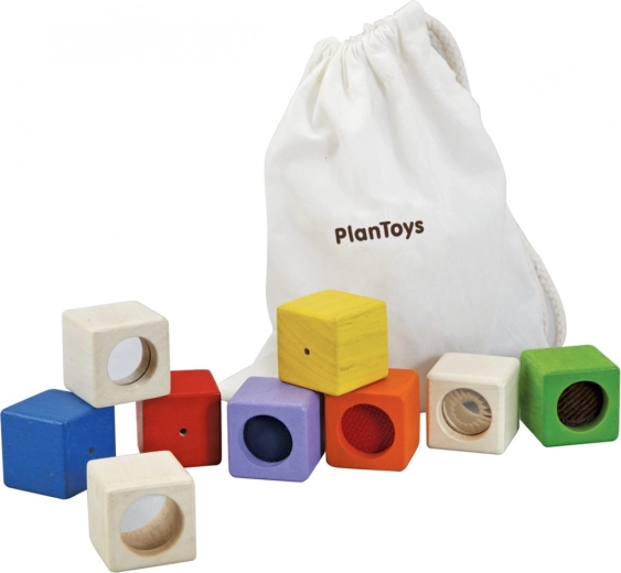 Plan Toys smyslové kostky – sada 9 ks