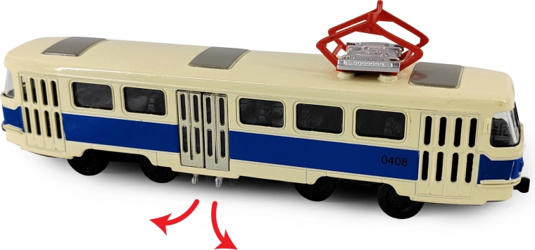 Kovová retro tramvaj T3 modrá 16 cm