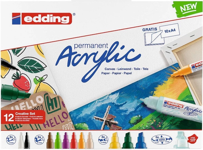 Akrylové popisovače Edding Creative – sada 12 barev