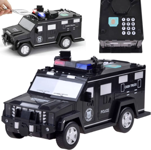 policejní auto – elektronická pokladnička a sejf pro děti – Černá