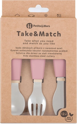 Petite&Mars sada dětských příborů z nerezové oceli take&match dusty rose 12m+