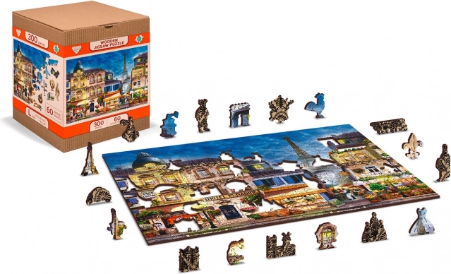 Dřevěné puzzle Snídaně v Paříži 2v1