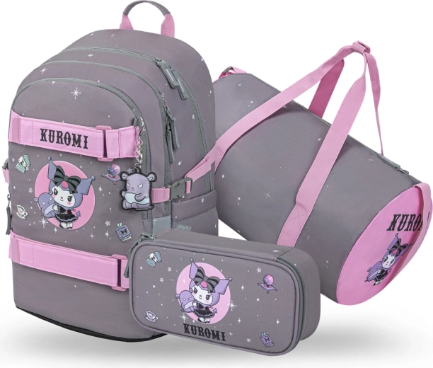 Baagl set 3 Skate Kuromi Grey – školní batoh, penál a sportovní taška (GRS)