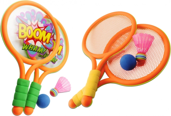 Dětské badmintonové rakety s motivem dinosaurů – oranžová a zelená