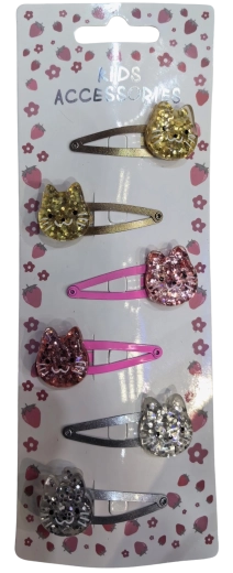 Pink sada glitrových sponek do vlasů s kočičkami, 6 ks