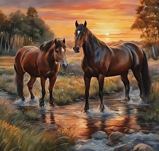 Norimpex diamantové malování Koně v potůčku 30 × 40 cm