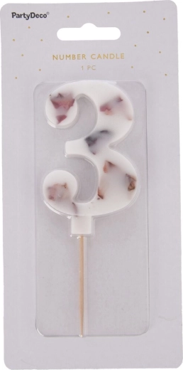 Dortová svíčka číslo 3 bílá s květem 8 cm