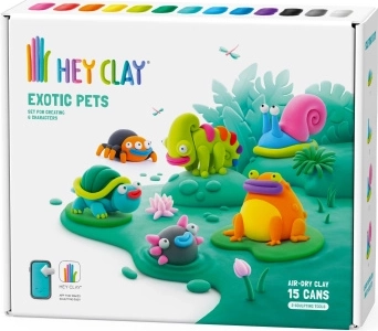 Hey Clay plastelína – exotická zvířata, sada 15 kelímků