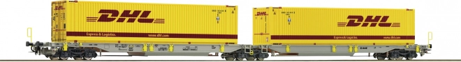 Roco kloubový kontejnerový vůz Sdggmrs/T2000 AAE s kontejnery DHL, H0