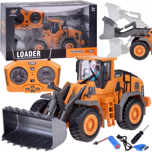 RC stavební buldozer s pohyblivým ramenem a světly