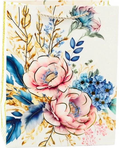 Dárková taška s květinami a zlatými prvky