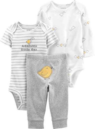 Carter’s set pro miminko 3dílný Grey Chick – body s krátkým a dlouhým rukávem a tepláčky