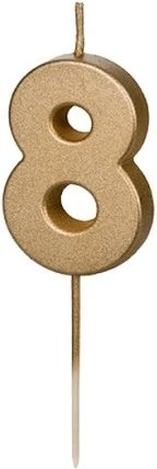 Zlatá narozeninová svíčka číslice 8, 4,5 cm