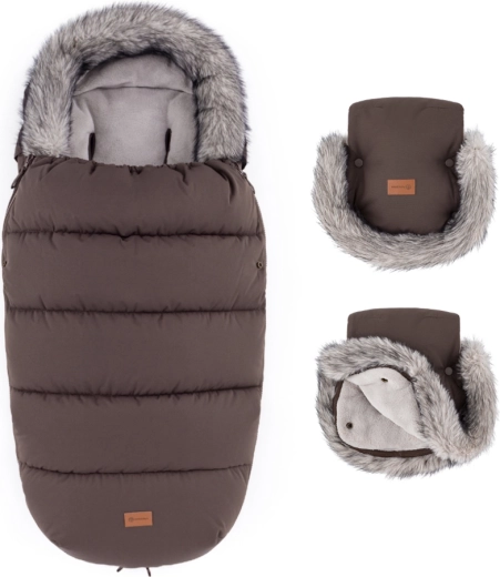 PETITE&MARS zimní set fusak comfy 4v1 + rukavice na kočárek furry rich brown