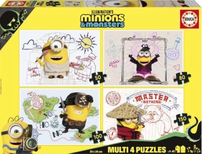 Educa puzzle Mimoni a monstra 4v1 (50/80/100/150 dílků)