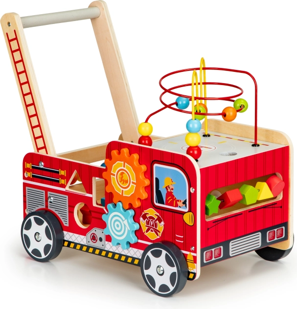 Dřevěný vzdělávací chodítko s kostkami - Hasičské auto ECOTOYS