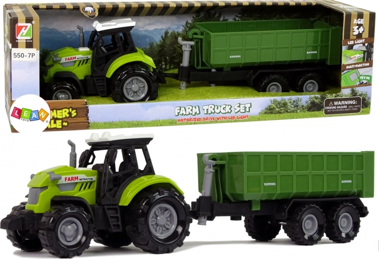 Zelený traktor s odnímatelným přívěsem se zvuky