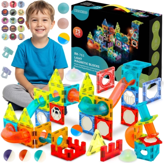 Ricokids magnetická svítící stavebnice – kuličková dráha XL (70+ dílů)
