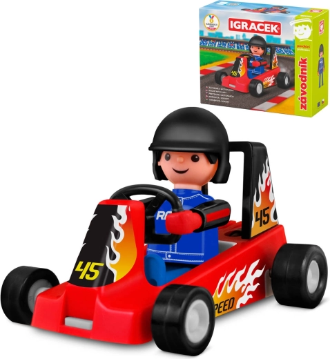 Efko Igráček automobilový závodník s červenou motokárou