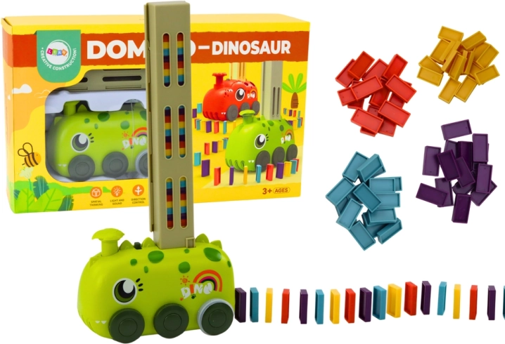 Zelené autíčko DINOSAUR na baterie skládající barevné domino