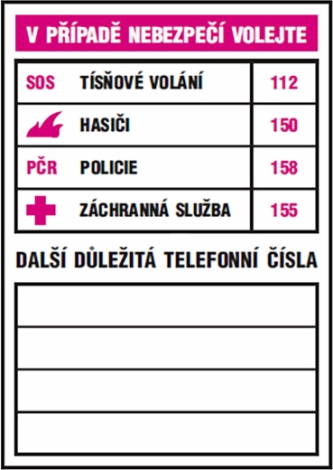 Samolepicí tabulka – důležitá telefonní čísla 74 × 105 mm