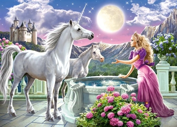 Puzzle 120 dílků – princezna a její jednorožci
