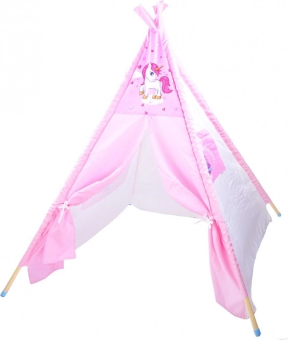 Růžový dětský teepee stan s jednorožcem