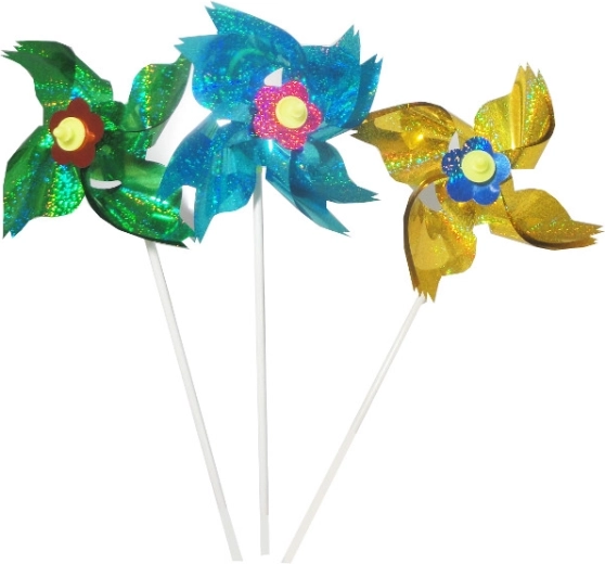 Barevný holografický větrníček na plastové tyčce