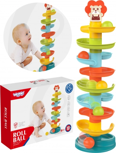 Woopie baby spirálová věž s kuličkami, 10 dílů a 6 kuliček
