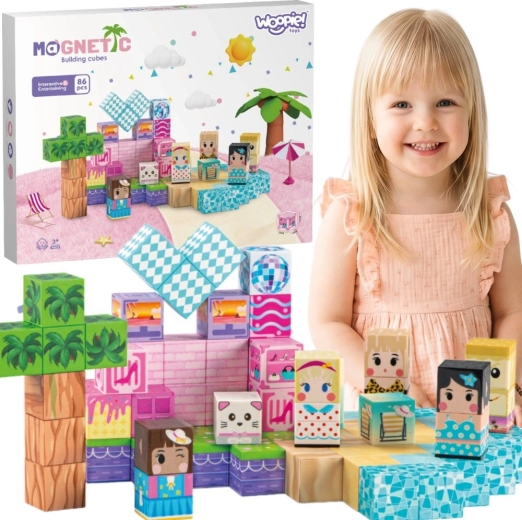 Woopie magnetické kostky – 3D edukativní stavebnice 86 ks (Montessori) pro děti od 3 let
