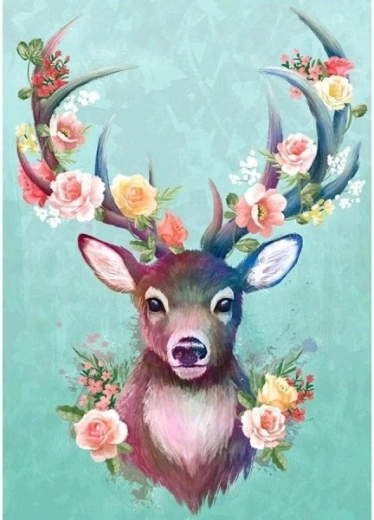 Diamantové malování – jelonek s květinovým parožím 30 × 40 cm