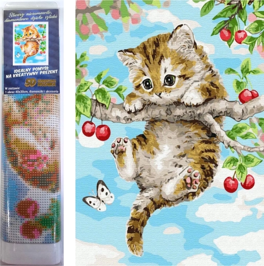 Norimpex diamantové malování koťátko na třešni 30 × 40 cm