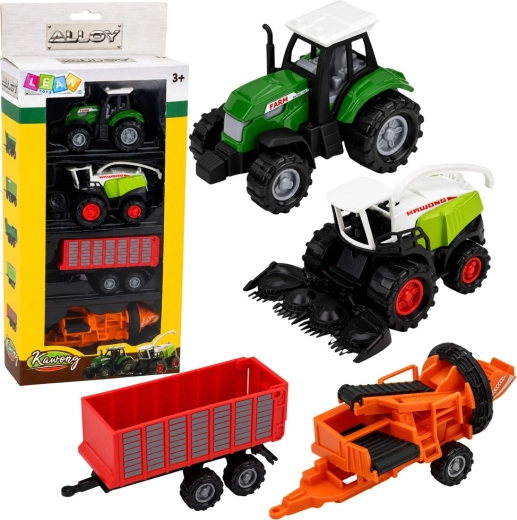 Sada zemědělských vozidel – traktor, řezačka, přívěs a lis (4 ks) 1:68