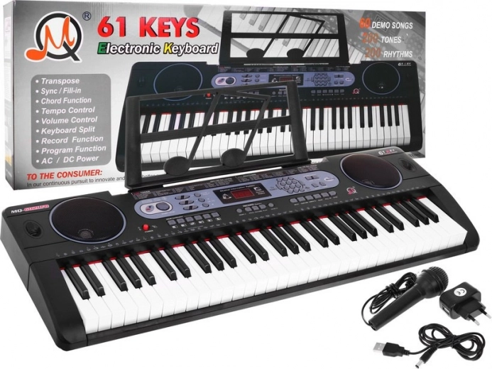 Mnohofunkční keyboard pro děti 5+ se stojanem na noty a mikrofon