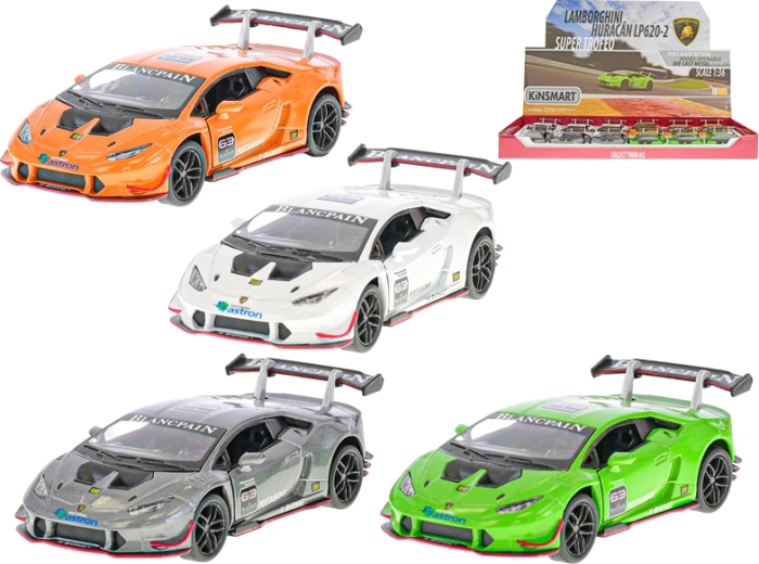 Kovový model Lamborghini Huracán LP620-2 1:36 se zpětným chodem, 12 cm
