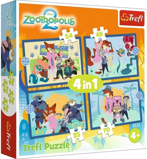 Puzzle 4 v 1 Zootopia plná dobrodružství