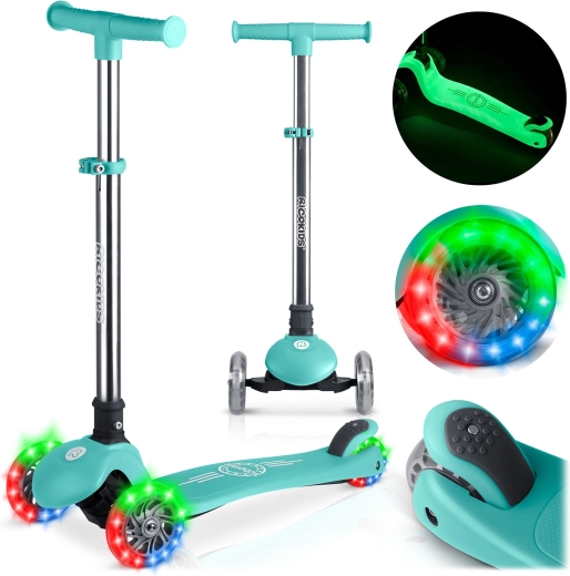 Tříkolová balanční koloběžka pro děti RICOKIDS Glow – tyrkysová