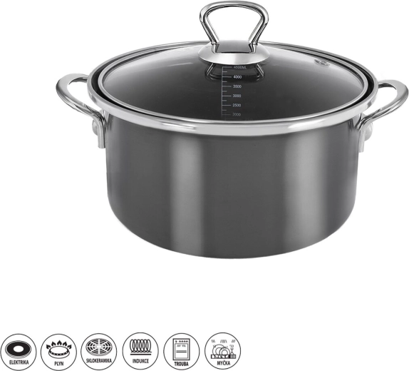 Smaltovaný kastrol Metalic Lem 4,5 l se skleněnou poklicí