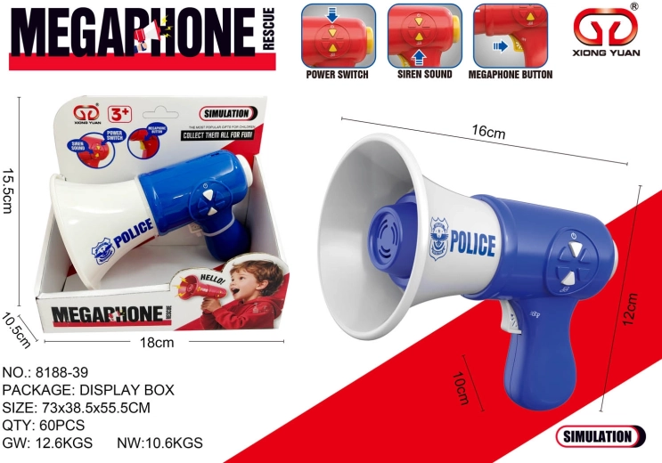Modrý dětský policejní megafon