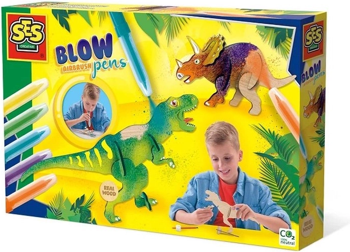 SES Creative foukací fixy s airbrush efektem – dinosauři
