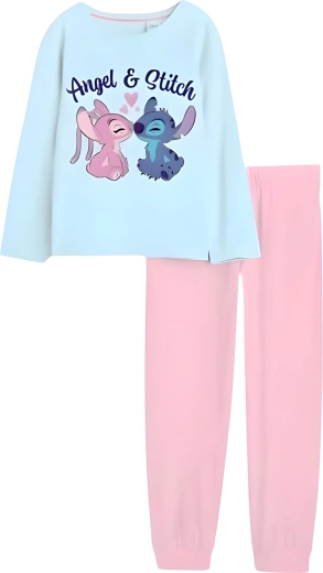 Dívčí bavlněné pyžamo Stitch & Angel tyrkysovo-růžové – Velikost: 92