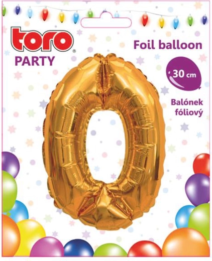 Fóliový balónek číslice 0, 30 cm, zlatý TORO