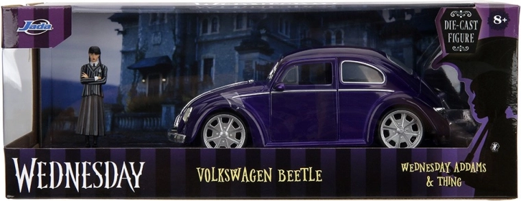 Kovový model Wednesday – Volkswagen Beetle 1:24 s figurkou