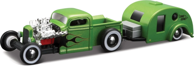 Maisto design Tow & Go Chevrolet pick-up s obytným přívěsem